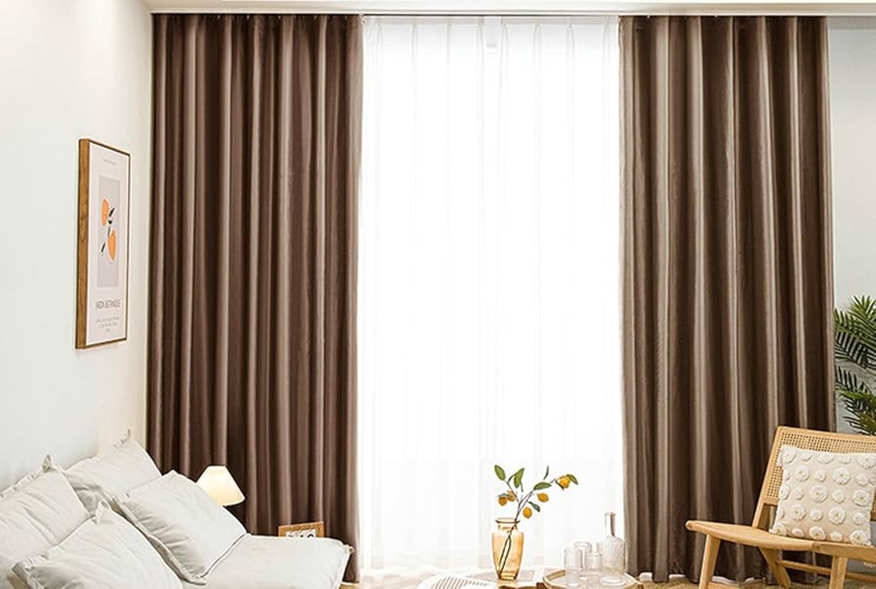 Coffee Brown Velvet Curtains Grommet Top Blackout