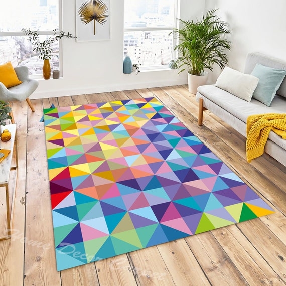 Colorful Geometric Rug: Modern Patchwork Design - Etsy