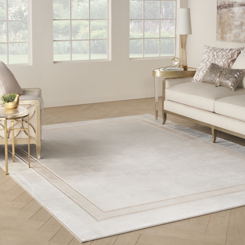 Contemporary Area Rug Asymmetrical Geometric Lines Ivory Charcoal