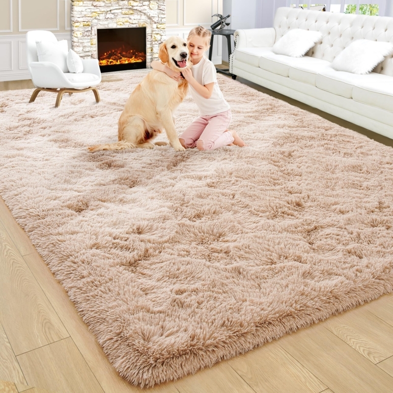 Contemporary Bohemian Beige Shaggy Area Rug for Cozy Living