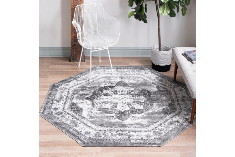 Contemporary Navy Area Rug, Geometric Trellis Pattern
