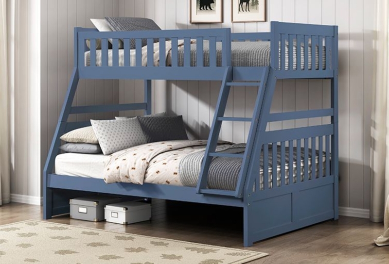Contemporary Navy Blue Twin Over Full Bunk Bed with Tapered Feet