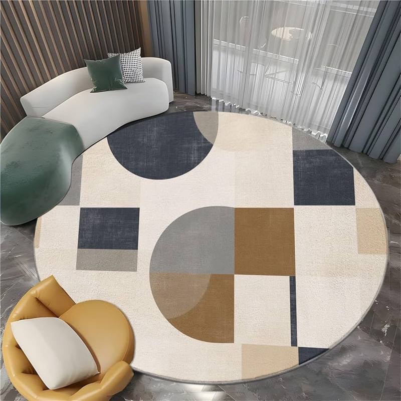 Contemporary Round Area Rug, Abstract Black & White