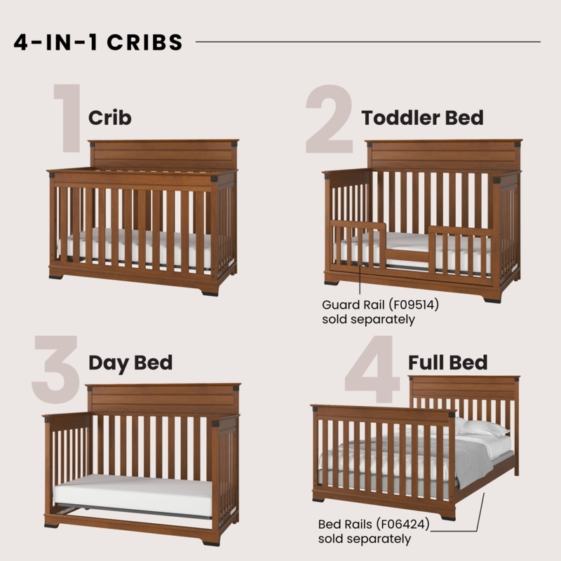 Convertible Crib Rich Cherry Tone Slatted Headboard Transitional