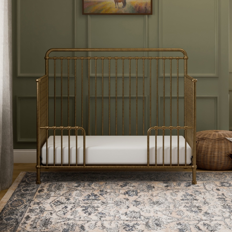 Convertible Crib Vintage Gold Metal Spindle Frame Glam Style