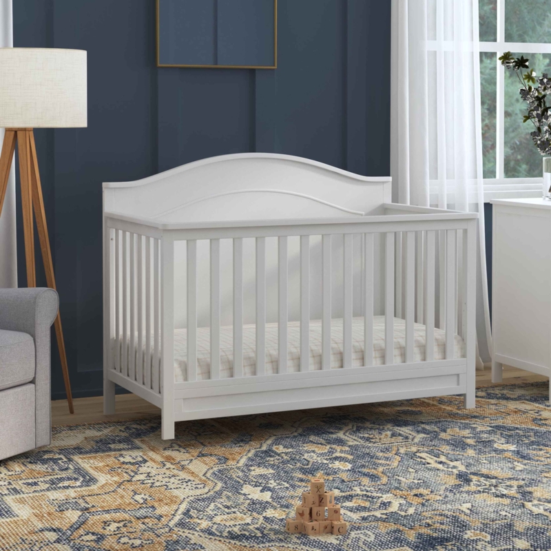 Convertible Crib White Arched Headboard Classic Slatted Design