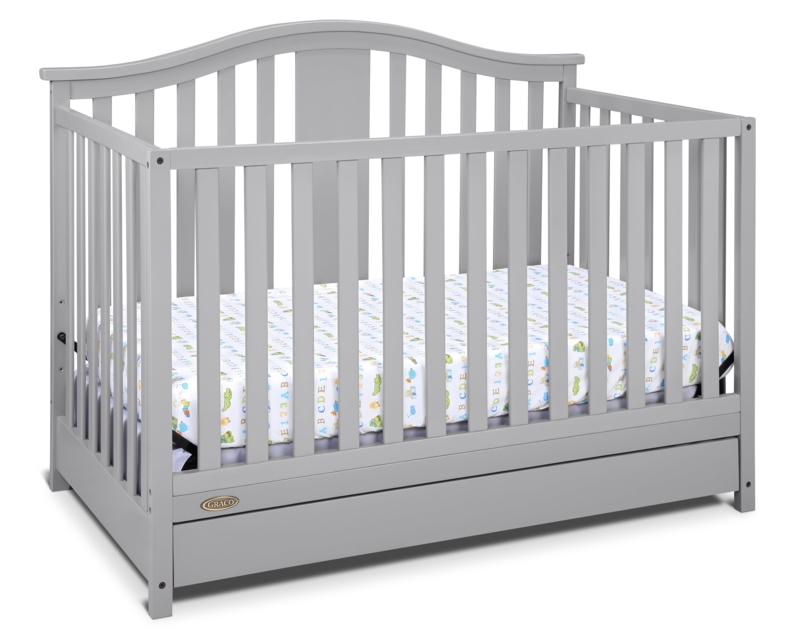 Convertible Crib with Drawer, Pebble Gray Arched Back