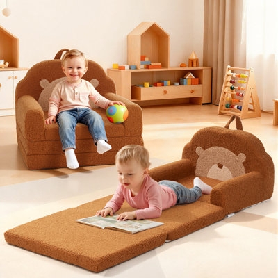 Convertible Kids' Playroom Sofa Fold-Out Foam Dusty Blue