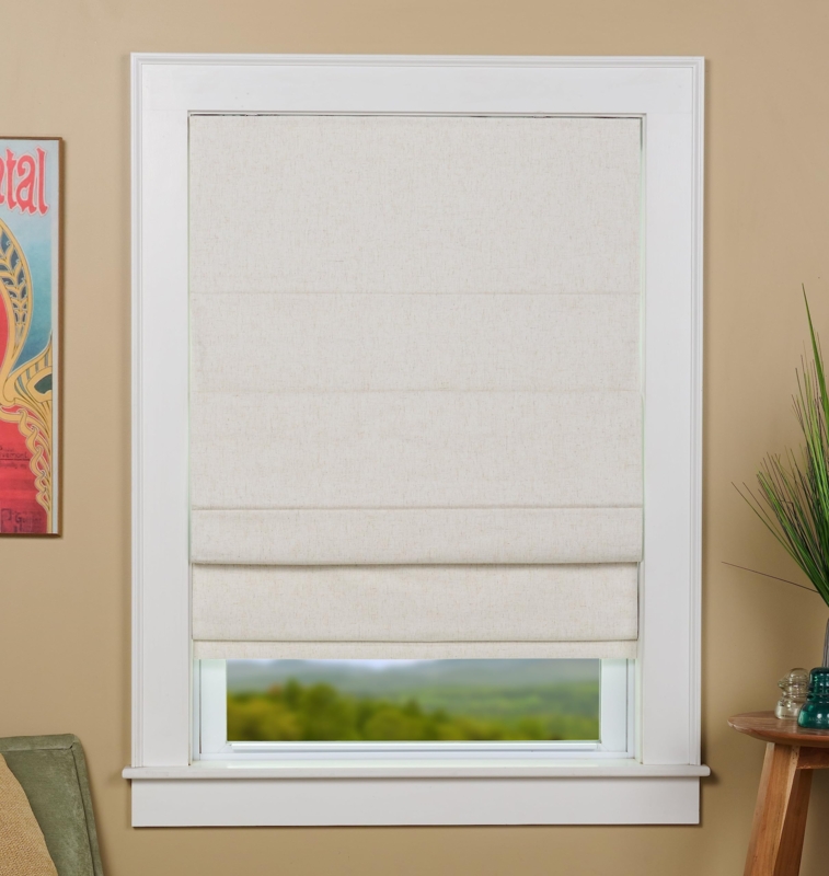 Cordless Roman Shade Linen Blend Beige Blackout Tiered Folds