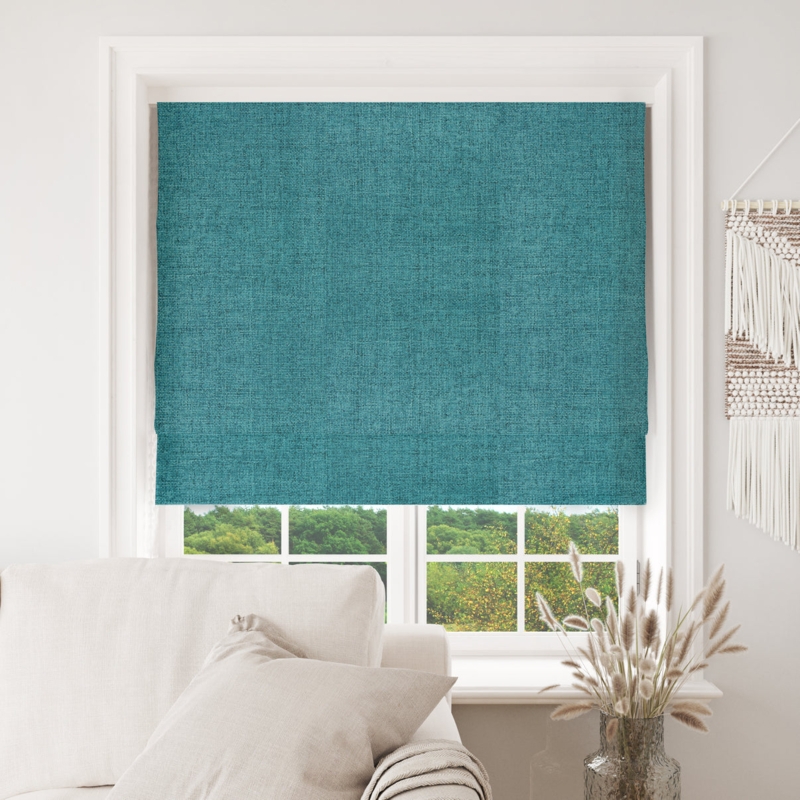 Cordless Roman Shade Neutral Linen Texture Blackout Horizontal Folds