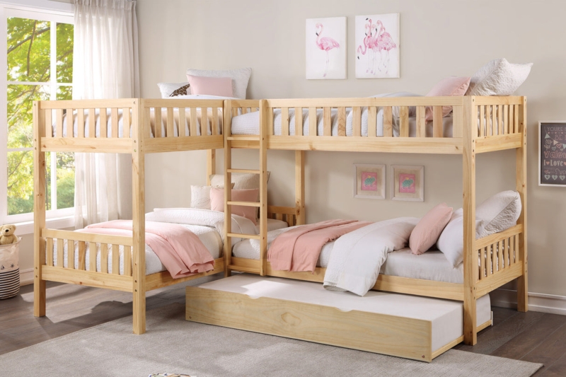 Corner Bunk Bed with Trundle, L-Shaped Quadruple Sleeper