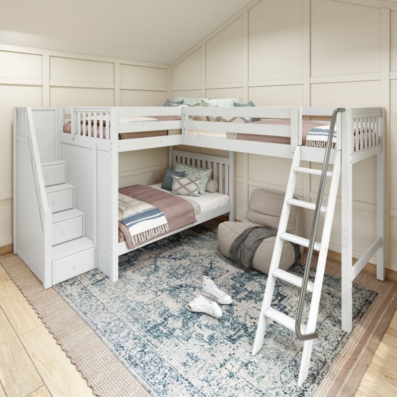 Corner Triple Bunk Bed with Storage Staircase Entry