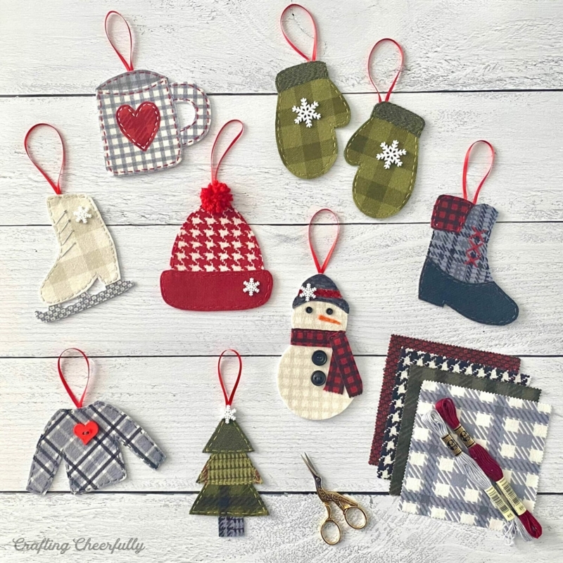 Cozy Stuffed Fabric Ornaments with Plaid and Polka Dot Patterns