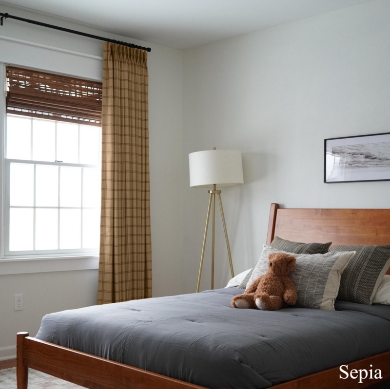 Cream and Beige Plaid Curtains, Pinch Pleat, Tailored Linen Blackout