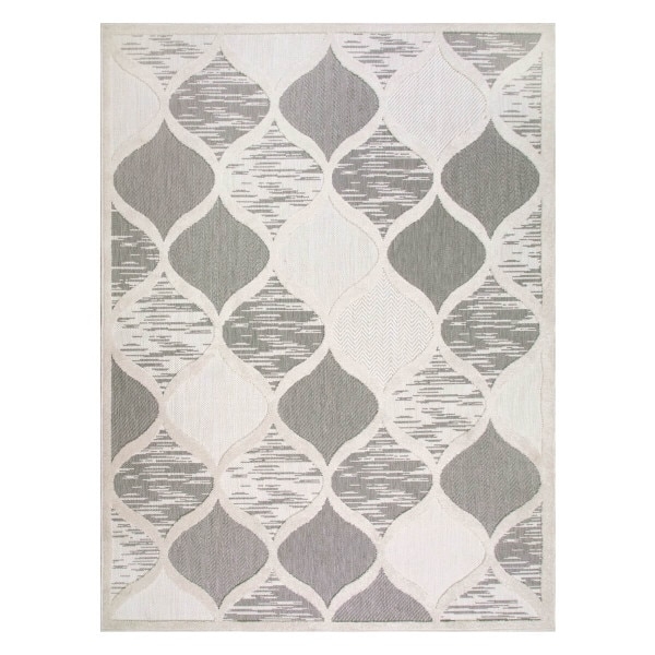 Cream and Black Geometric Rug, Low-Pile Modern Living Room Layout