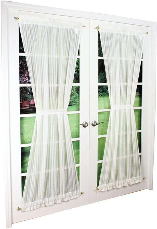 Cream and White Door Curtain Vertical Stripes Tieback Coastal Style