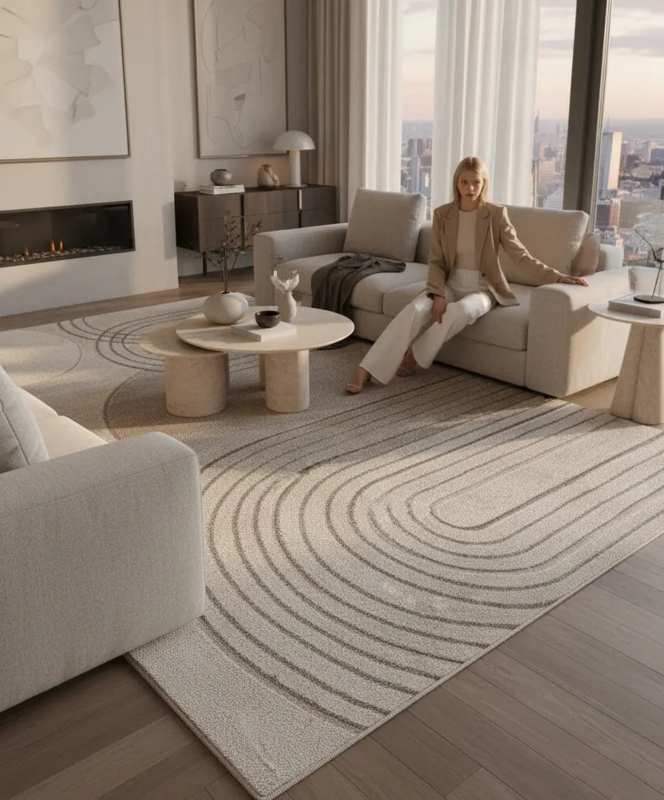 Cream Beige Geometric Contemporary Area Rug  LaDole Area Rugs