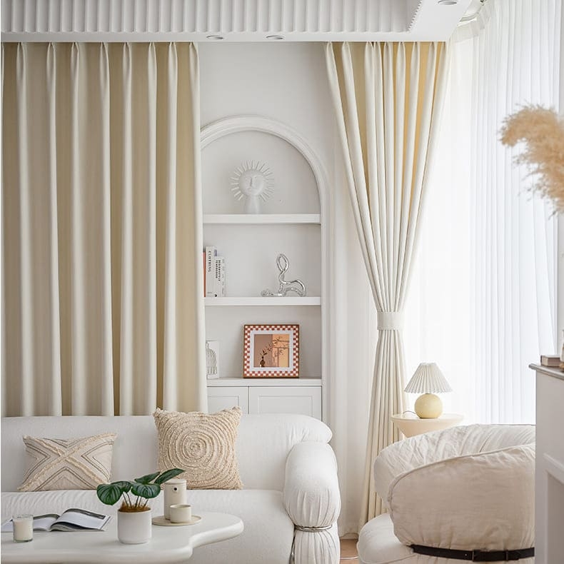 Cream Herringbone Jacquard Curtains Chenille Textured