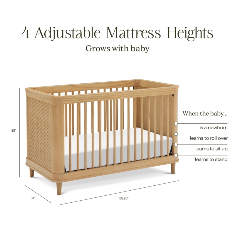 Crib Featuring Blonde Cane Panels and Walnut Frame, Mid-Century