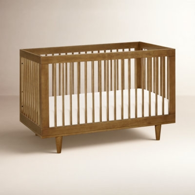 Crib White Spindles Splayed Legs Adjustable Height Modern Scandinavian