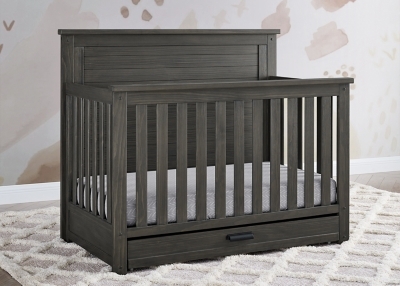 Crib with Trundle Storage Drawer, Pebble Gray Finish