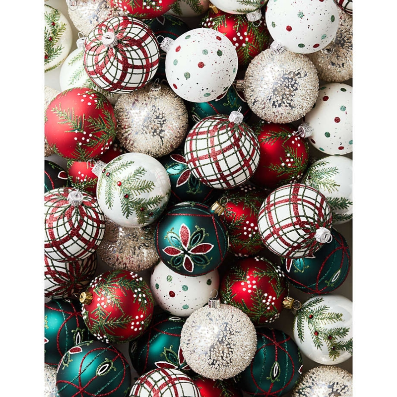 Crimson Red Bauble Ornament with Faux Pine Bough and Berry Topper Accent