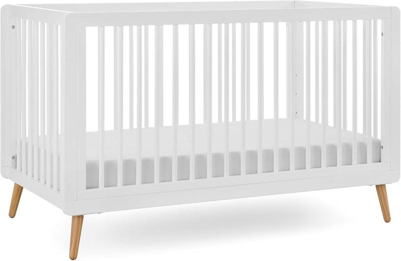 Crisp White Convertible Spindled Crib, Scandi Style Nursery