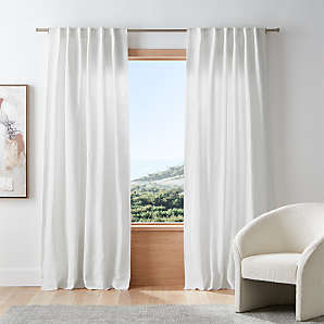 Crisp White Linen Curtain Panel with Black Rings