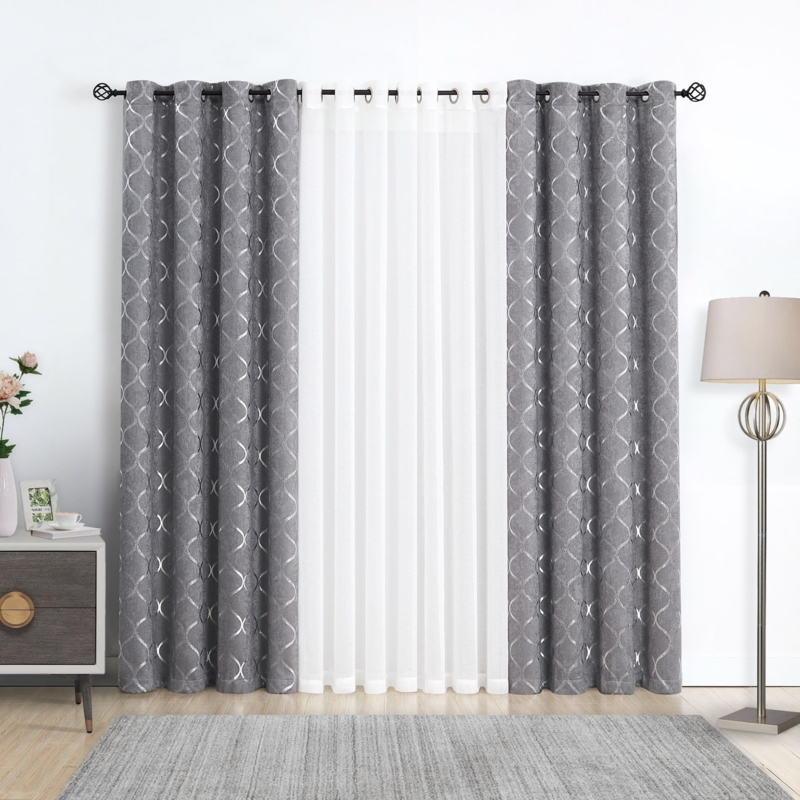 Curtain Pair Layered Panels Metallic Geometric Trellis Drapes