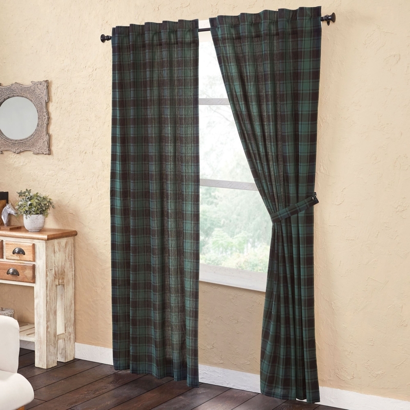 Curtain Pair Pine Green Buffalo Plaid Rod Pocket Farmhouse Style