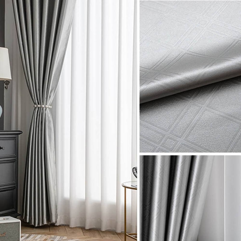 Curtain Panel 3D Embossed Geometric Grid Texture Grommet Drapes