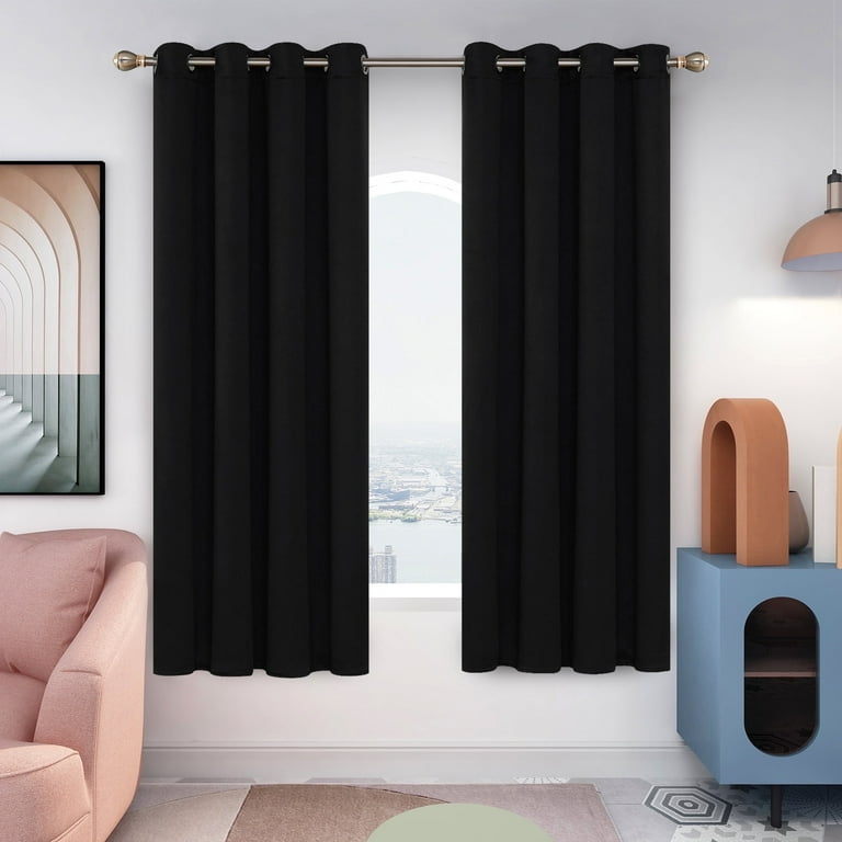 Curtain Panel Charcoal Gray Smooth Texture Blackout Grommet
