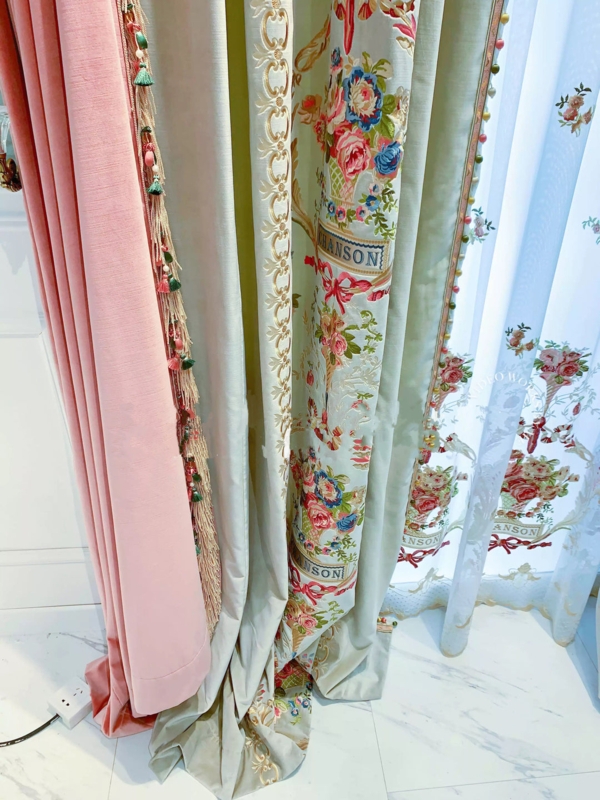 Curtain Panel Cream Pom Pom Fringe Curtains Floral Embroidery Sheer