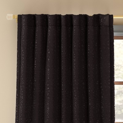 Curtain Panel Embossed Velvet Botanical Pattern Blackout Rod Pocket