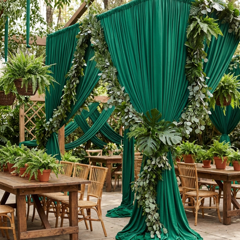 Curtain Panel Emerald Green Spandex 12 Foot Length Jewel Tone Event Drape