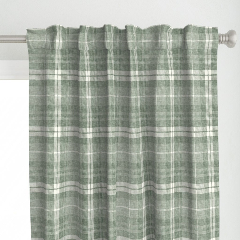 Curtain Panel Floor Length Cream Large Scale Plaid Ring Top