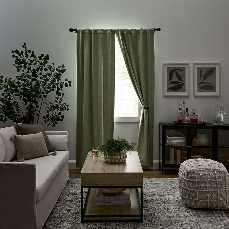 Curtain Panel Forest Green Back Tab Blackout Interlined Minimalist