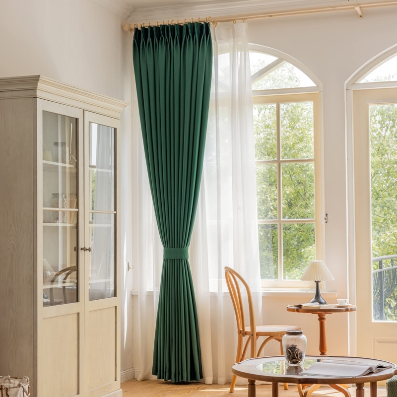 Curtain Panel Forest Green Pinch Pleat Blackout With Fabric Tieback