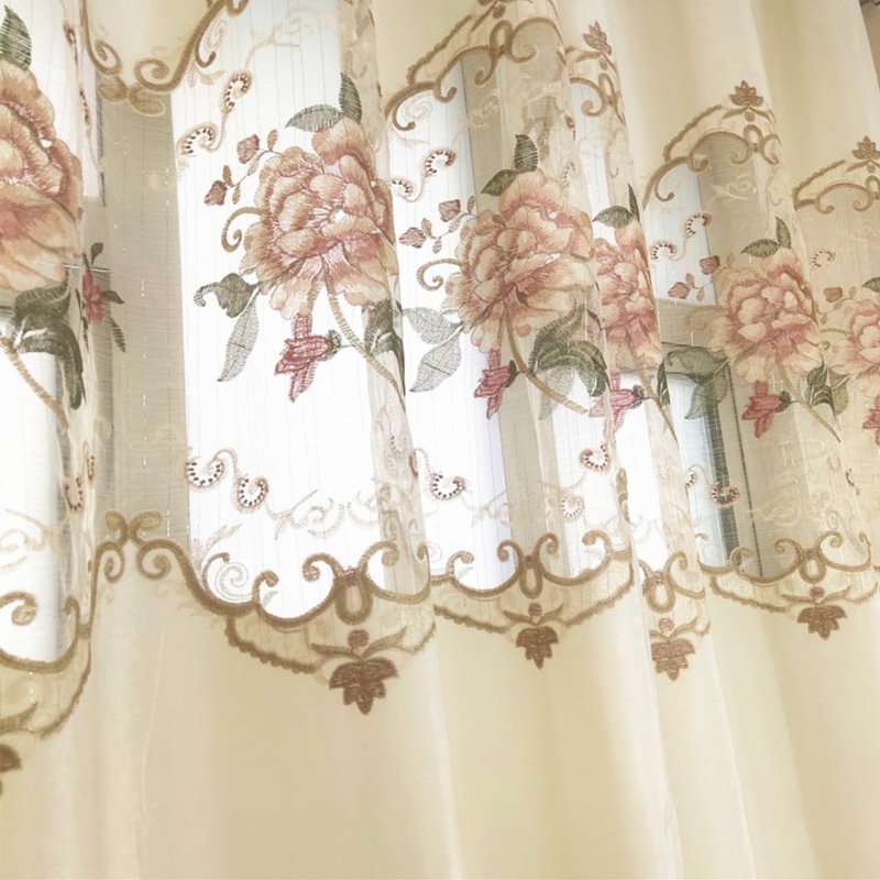 Curtain Panel Gold Floral Embroidery Luxury Grommet Top Drapes