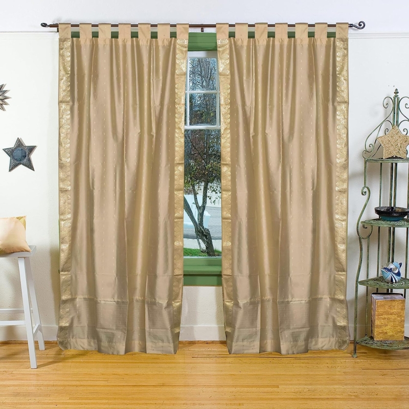 Curtain Panel Gold Sari Fabric Tab Top Loops Light Filtering Bohemian