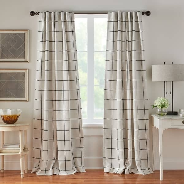 Curtain Panel Gray Windowpane Plaid Blackout Tailored Modern