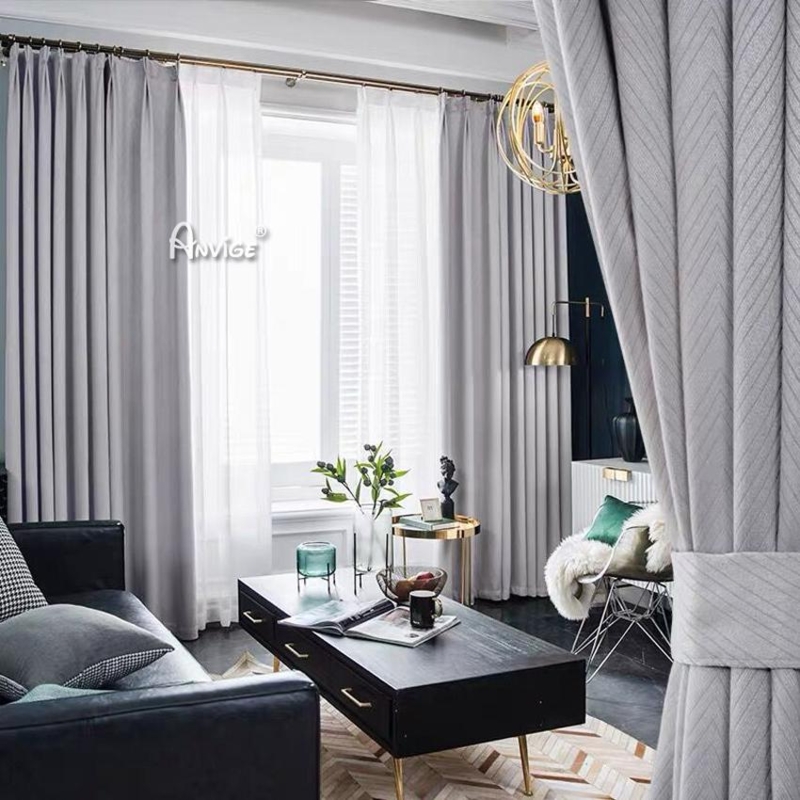 Curtain Panel Grey Jacquard Wave Pattern with Coordinated Set