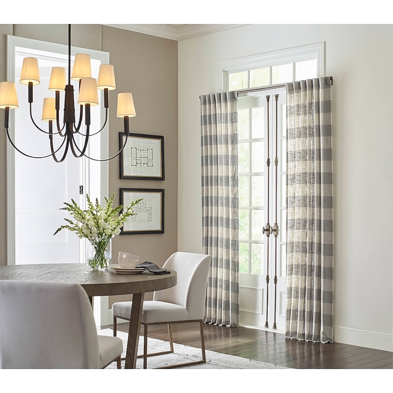 Curtain Panel Grey Plaid Back Tab Light Filtering Transitional