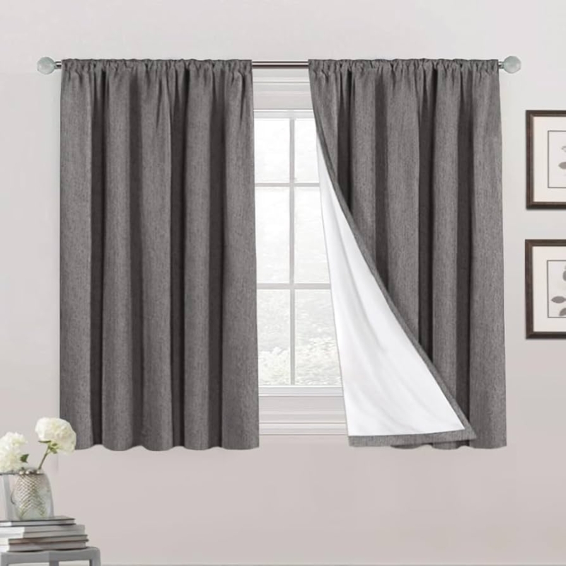 Curtain Panel Grey Slub Texture Rod Pocket Blackout Farmhouse