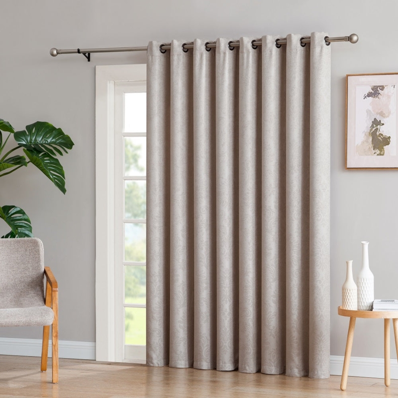 Curtain Panel Ivory Embossed Damask Pattern Traditional Drapes