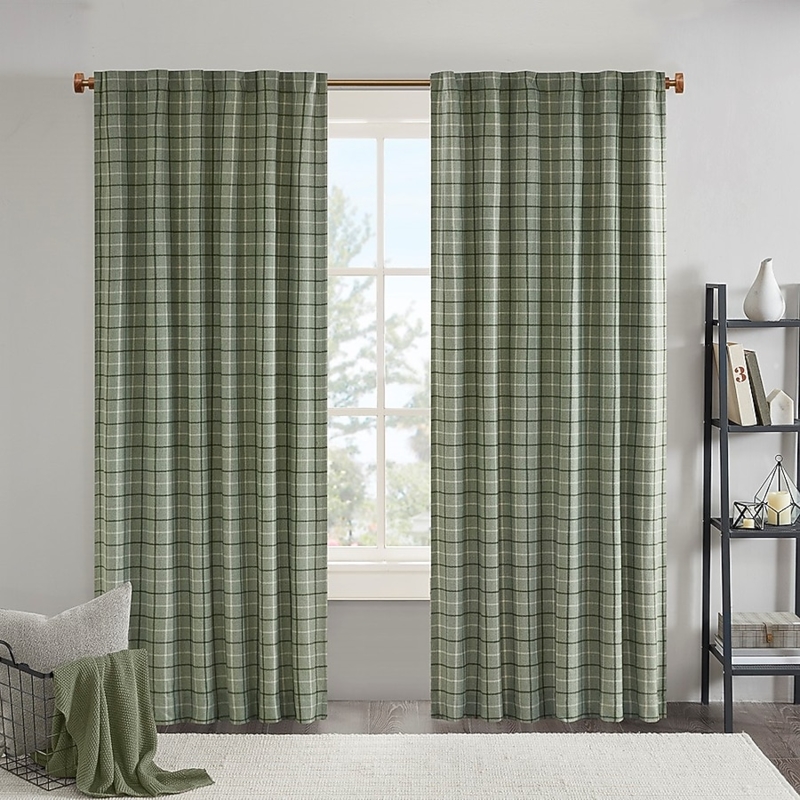 Curtain Panel Lined Backing Hunter Green Navy Plaid Rod Pocket