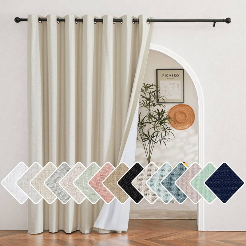 Curtain Panel Linen Look Natural Extra Wide Blackout Patio