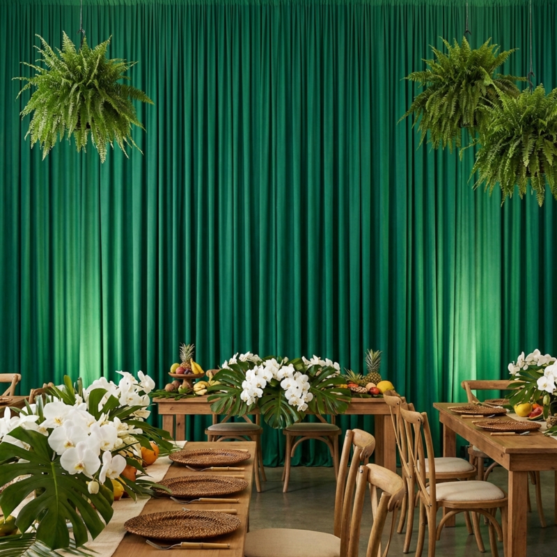 Curtain Panel Matte Finish Emerald Green Spandex Stretch Modern Backdrop