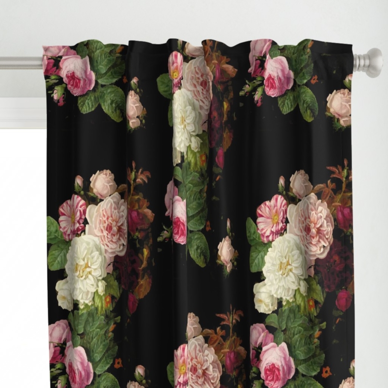 Curtain Panel Moody Floral Cotton Canvas Like Jumbo Rose Print