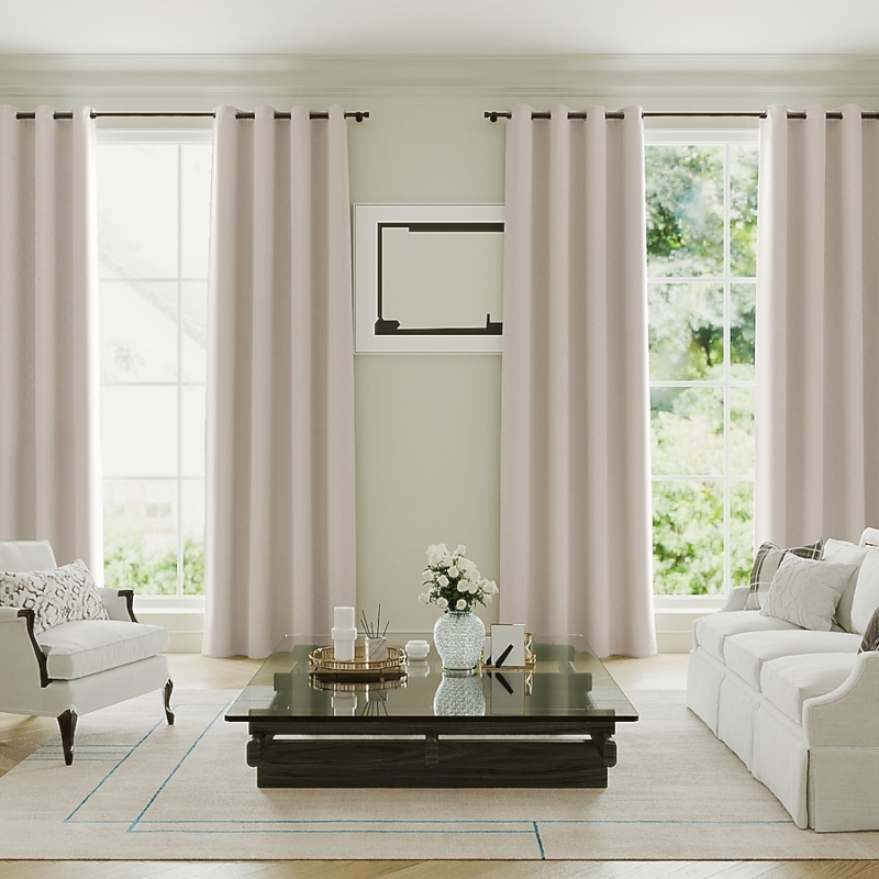 Curtain Panel Natural Beige Linen Like Texture Grommet Top Blackout